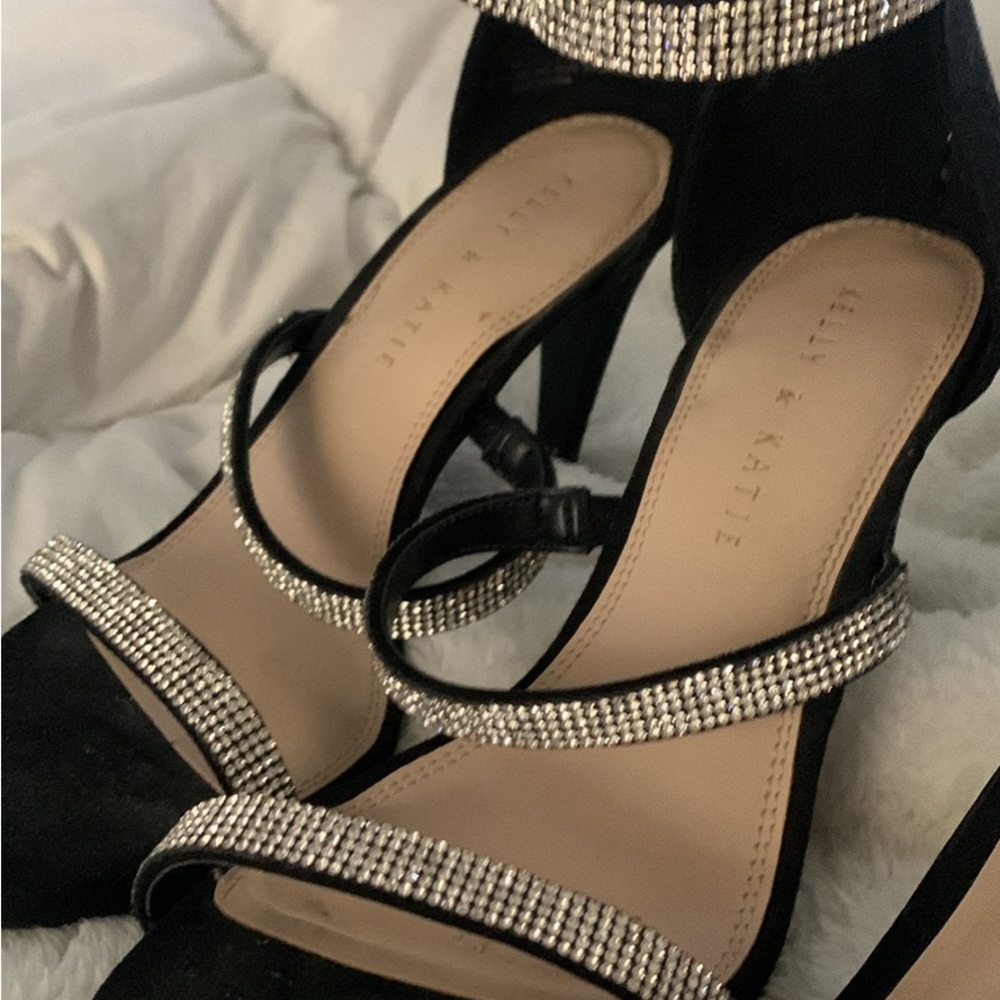 Kelly & Katie Black Heels with Rhinestone Straps